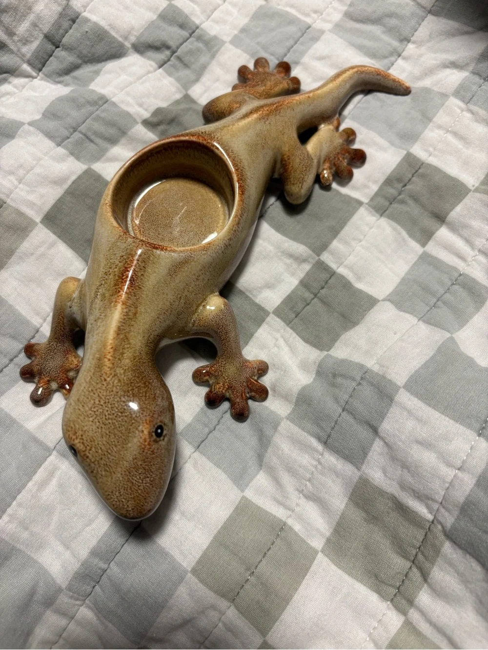 PartyLite Tropical Gecko Tealight Candle Holder Glazed Beige Ceramic 9.5”